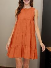 Pleated Solid Color Split-Joint A-Line Loose Round-Neck Mini Dresses